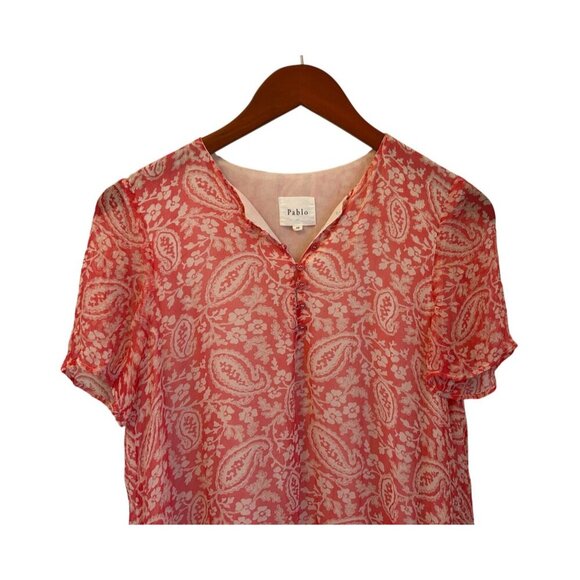 Pablo Dress Red Paisley & Floral Short Sleeve Buttoned Midi Summer  Size 36 - Picture 2 of 10